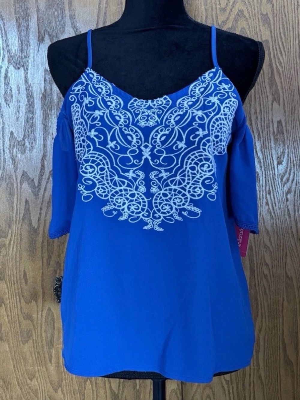 Xhilaration Womens Top Size Small Blue Embroidered Cold Shoulder Spaghetti Strap